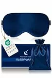 Aosun Schlafmaske Seide für Seitenschläfer, 100% Bio Maulbeerseide, 100% Lichtblockierende Schlafbrille mit Verstellbarem Band für Frauen & Herren & Kinder, Kompakt Schlaf Augenmaske für Reise Gadget