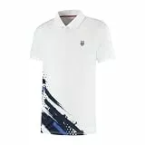 K-Swiss Hypercourt Print Polo Stripe Tennis/Padel Shirt – Weiß/Marine/Dazzling Blue | Herren Performance