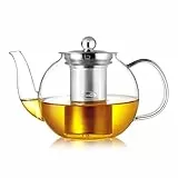 CNGLASS 600ml/20,3oz Teekanne Glas mit Herausnehmbarem Teesieb aus 304 Edelstahl, Klare Glasteekanne Herdplattensichere für Lose Blätter und Blühenden Tee