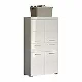 trendteam smart living - Amanda - Hochschrank - Weiß Hochglanz - Badezimmerschrank breit mit 4 höhenverstellbaren Einlegeböden - (BxHxT) 73 x 130 x 31 cm - 4 Fächer und eine große Schublade