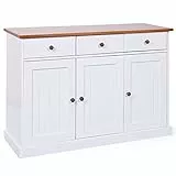 Inter Link – Kommode – Buffet – Sideboard – Kiefer massivholz – 3 Türen – 3 Schubladen – Landhausstil – Für Esszimmer – Wohnzimmer – Eingang – Westerland 4.2 - Weiß / Sepia Braun