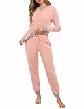 Marvmys Schlafanzug Damen Lang Baumwolle Zweiteiliger Nachtwäsche Langen Ärmeln Sleepwear Winter Pyjama Set Mit Taschen S-3XL