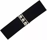 Ro Rox Damen Breiter Elastischer Taillengürtel im Retro Vintage Stil – Stretchgürtel für Kleider, 50er Jahre – Silberne oder Goldene Schnalle - DE 38-42 - Schwarz (Medium)