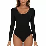 SLIMBELLE Damen Body Langarm V-Ausschnitt Langärmelige Bodysuit Elegant Sexy Langarmbody Oberteil Bustier Schmal Bodysuits Tops Bodys für Damen
