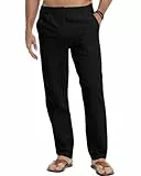LVCBL Leinenhose Herren Lang Sommerhose Freizeithose Herrenhosen Lang Schwarz L