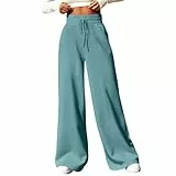 HSUAYEUD Hose Damen Weites Bein,Jogginghose Damen Baumwolle Freizeithose Yogahose Weites Bein Aktive Freizeit Kordelzug Lose Lounge Pants Breites Bein Hausehose Sporthose mit Taschen