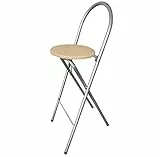 Barhocker Bill klappbar – 73,5 cm Sitzhöhe, Stahlgestell Silber, MDF Sitz mit Buchendekor, mit Rückenlehne & Fußstütze, platzsparend & stabil, ideal für Küche, Bar & Events
