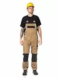 DINOZAVR Fortum Arbeitshosen Männer Latzhose Herren Arbeitshose - Arbeitslatzhose Herren mit Elastischem Bund, Cordura-Verstärkungen, Vordertaschen, Brusttaschen, Cargotasche, Werkzeugtasche Khaki 56