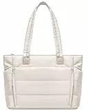 FRETHIND Puffer Tasche Damen Shopper Handtasche mit 15,6 Zoll Laptopfach Tote Bag Daunentasche für Arbeit Reise Shopping Schule (Beige)