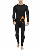 Roadbox Thermounterwäsche Herren,Lange Funktionsunterwäsche Set Atmungsaktiv & Weich Thermobekleidung männer Winter für Lauf,Fahrrading,Fußball,Skifahren; Schwarz,2XL