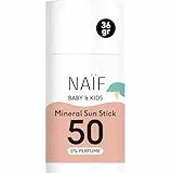Naïf - Mineralischer Sonnenschutzstick - für Baby & Kind - LSF 50-0% Parfüm - Stick ohne Mikroplastik, Mineralöle oder Silikone - UVA und UVB Schutz - Wasserresistent - Dermatologisch Getestet - 36g