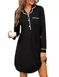 Jahetuul Nachthemd Damen Schlafshirt Langarm V-Ausschnitt Nachthemden für Damen Baumwolle Nachtwäsche Sleepshirt Nachtkleid mit Knopfleiste