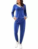 Totatuit Schlafanzug Damen Lang Zweiteiler Samt Pyjama Set Loungewear Freizeitanzug Herbst Winter Jogginganzug Hausanzug Warm Velour Langarm Oberteile mit Hose