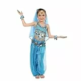 Karneval Kostüm Kinder Mädchen Bauchtanz Kostüm 5-teiliges mit Chiffon Pailletten Oberteil Hose Schleier und Armbänder Faschingskostüme Mädchen Performance Indische Kleidung für Party & Fasching