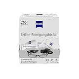 ZEISS Brillen-Reinigungstücher mit Alkohol 200 Stück zur schonenden & gründlichen Reinigung Ihrer Brillengläser - jedes Tuch einzeln verpackt - ideal für unterwegs oder auf Reisen