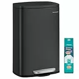 SONGMICS Mülleimer Küche, 50 Liter, Abfalleimer, Treteimer, mit Deckel, Softclose, Fußpedal, Stahl, Inneneimer, schwarz LTB050B02