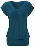 DOTIN Damen T-Shirt V-Ausschnitt Kurzarmshirt Causal Oberteil Falten Tops Stretch Tunika Basic Tee, Blau, M