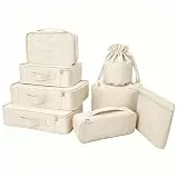 Koffer Organizer Reise Kleidertaschen 8 Sets/7 Farben Travel Gep?ck Organisatoren enthalten wasserdichte Schuh-Aufbewahrungsbeutel bequeme Kompressions Beutel f?¡ì1r Reisende (beige)