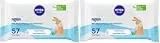 NIVEA Baby AQUA Feuchttücher 2er-Set, Baby Feuchttücher zur sanften Reinigung empfindlicher Haut, hypoallergene und parfümfreie Feuchttücher für Babys mit 99% Wasser (1 x 57 Stück)