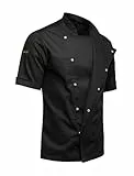 strongAnt Kochjacke Herren Slim Fit Stretch BW mit Druckknöpfen, Bäckerjacke - Kurzarm - schwarz XXL