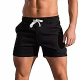 EMATOP Sommer Shorts Herren Kurz Baumwolle Sporthose Casual Sport Bermuda Short mit Taschen Sweatpants Einfarbig Leichte Kurze Hose Elastische Taille Trainingshose Bequem Jogginghose Sportshorts