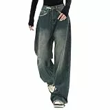 Generisch Baggy Jeans Damen Y2k Boyfriend Damen Jeanshose Hoher Taille Hip Hop Straight Vintage Denim Hose Breites Bein Loose Hosen Locker Streetwear Schlupfjeans Freizeithose