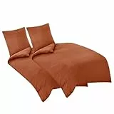 Aisbo Bettwäsche 135x200 4teilig Orange Gebrannt - Mikrofaser Bettwäsche-Sets mit Reißverschluss, ÖKO-TEX Bettbezug 135 x 200 cm 4tlg mit Kissenbezug 80x80 cm, Weich und Bügelfrei