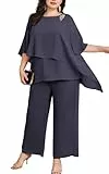 Hanna Nikole Hosenanzug Damen Große Größen Komfortabel Gefüttert Festlich Hosenanzug Elegant Hohe Taille Sommer Vintage 2-Teiliges Set Party Cocktail Hochzeit Lange Hose Anthrazitgrau 48