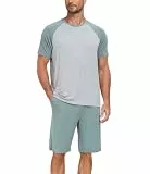 COLORFULLEAF Schlafanzug Herren Kurz Bambus Pyjama Sommer Hausanzug mit Rundhals Kurzarm Schlafanzug Männer Nachtwäsche Set S-XL (Grau blau,M)