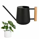 LPAMABA 1L Gießkanne Edelstahl für Pflanzen im Innen- und Außenbereich, Bonsai Mit Langem Ausguss und Holzgriff