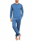 Litherday Schlafanzüge für Herren Winter Pijamas Set mit Rundhals Man Herrenschlafanzug Langarm Schlafanzughose mit Bündchen Homewear(Blau,M)