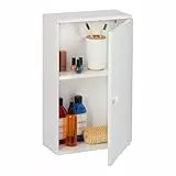 Relaxdays Badschrank, hängend, mit Tür, 2 Flexible Fächer, HxBxT: 50 x 30 x 15,5 cm, Hängeschrank für die Wand, weiß