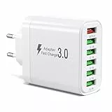 50W USB Ladegerät Mehrfach, Multi USB Netzteil 6-Ports Ladestation, QC3.0 Schnellladegerät Ladestecker, Wandstecker Adapter Kompatibel mit iPhone 11/12/13/14/15/16/iPad/Galaxy S21/S22/S23/S24/Tablet
