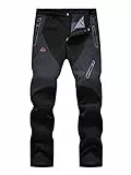 donhobo Herren Outdoorhose Winddicht Wasserdicht Wanderhose Winter Warm Gefüttert Softshellhose Schnelltrockend Camping Funktionshose Trekkinghose (Schwarz, 36)