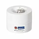 MAUL Klammernspender MAULpro | Ø7,3x6cm | Schreibtisch Organizer für Büroklammern | Schreibtisch Zubehör mit Magnet für Büro | Inklusive 15 Klammern | Stilvoller Büroklammernspender | Weiß