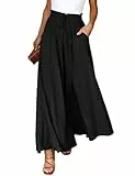 CMTOP Sommerhose Damen Leicht Lässige Palazzo Hose Elastisch Hohe Taille Freizeithose mit Taschen Kordelzug Baggy Schlaghose Elegante Business Hosen(Schwarz,XXL)