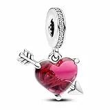 Amuefer Rote Liebe & Pfeil des Amors Charms für Armbänder Dangle Anhänger 925 Sterling Silber Anhänger für Valentinstag Halsketten Schmuck Geschenke für Frauen
