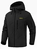 GEMYSE Herren Skijacke mit integrierte Schulterträger und Kapuze Warm Winterjacke Wasserdicht Berg Windbreaker Jacke für Snowboarden Wandern(Schwarz,L)