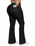 STARBILD Damen Flare Leggings Sport Push Up Po, Schlaghose mit Taschen Hohe Taille Blickdicht, Scrunch Yogahose Bootcut V Crossover Waist Workout Gym Casual, Cargotaschen - Schwarz S