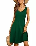 STYLEWORD Sommerkleid Damen Sommer A Linie Knielang Kleid Einfarbig Ärmellos Freizeitkleid(Drak grün,S)