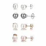 Vissen 4 Paar Bunt Perlen Ohrringe Stecker Set Damen Pink Schwarz Weiß Perle Ohrstecker MäDchen Edelstahl Modeschmuck