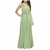 MICKURY Festliche Kleider Für Damen Hochzeit,Strickkleid Damen Sommer Kleider Für Schwangere Frauen Damen Abendkleider Spitze Damenmode Einfarbig Multi-Wear Multi-Rope Cross Rückenfrei (Grün-3,S)