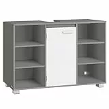 VASAGLE Waschbeckenunterschrank, Unterschrank, Badezimmerschrank, Badschrank mit verstellbaren Ablagen, 30 x 90 x 60 cm, mit Füßen, Taubengrau-wolkenweiß BBK507G01