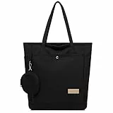 JANSBEN Tasche Damen Shopper große-mit Münzbörsen Handtasche Schultertasche mit Reißverschluss Stoff Shopping Beuteltasche Tote Bag für Alltag und Schule Einkaufens Schwarz