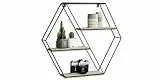 LIFA LIVING Hexagon Wandregal aus Metall & Holz mit 4 Böden, Schwarzes Schweberegal im Industrie Design, Sechseckiges Hängeregal als Wanddeko, 58 x 51 x 11 cm