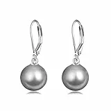 VONALA Perle Ohrringe Sterling Silber, Hängend Ohrringe Schmuck Geschenke für Damen und Mädchen (Graue Perle)