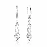 Lange Ohrringe Silber Damen,Hängende Ohrringe Infinity mit Funkelnden Zirkonia, Hänge Silber – Ohrhänger Sterlingsilber für Frauen – Echt Silberne Anhänger Geschenkidee Freundin Mutter.