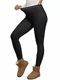 Famulily Thermoleggings Damen Winter gefüttert Bauchkontrolle Lange Hosen Weiche Thermische Warme Leggings Schwarz M