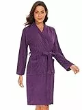 vislivin Leichter Bademantel Damen Frottee Bademantel Sauna Morgenmantel Knielanger Saunamantel Bathrobe Damen Lila XL