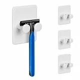 Figarge Rasierer Halterung Dusche, 4Pcs Haken Ohne Bohren Hohe Belastbarkeit Abnehmbar Klebehacken Wand für Rasierapparate, Handtücher, Badekugeln Haken Ohne Bohren (Weiß)